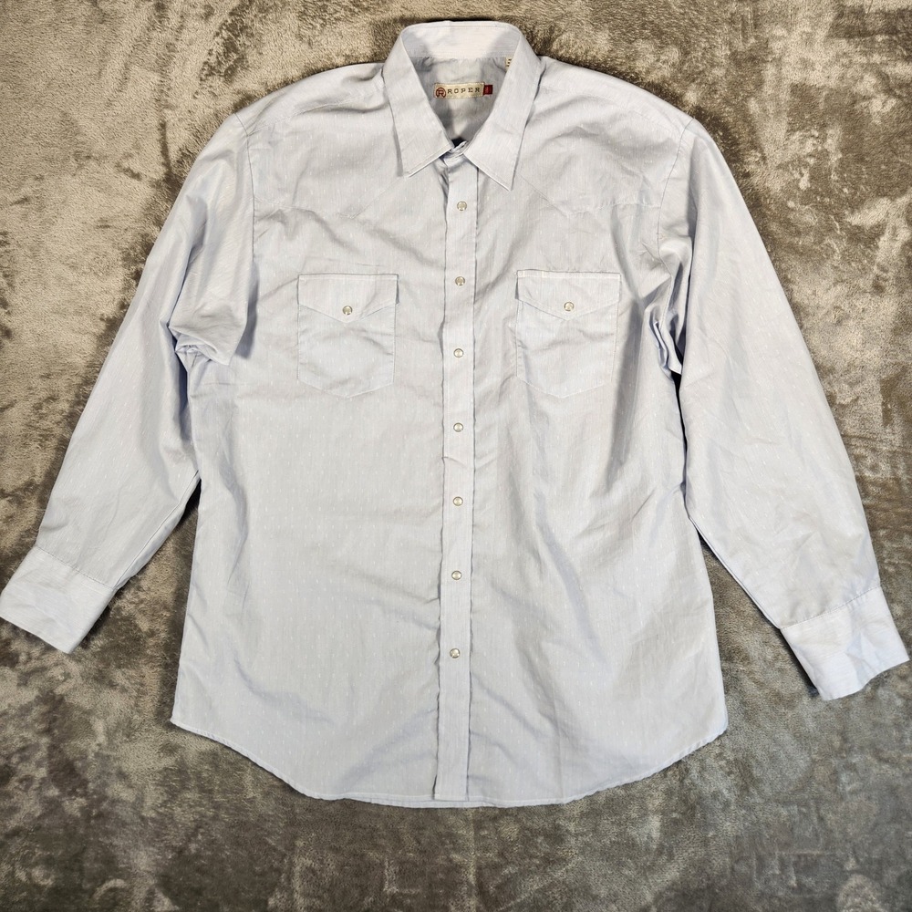 Roper Shirt Mens 2XL 1-01-145-634 BU Blue Pearl Snap Western Dobby EUC